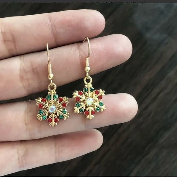 🌼 Exquisite Christmas snowflake design with colorful gold tone earrings - Picture 2 of 2